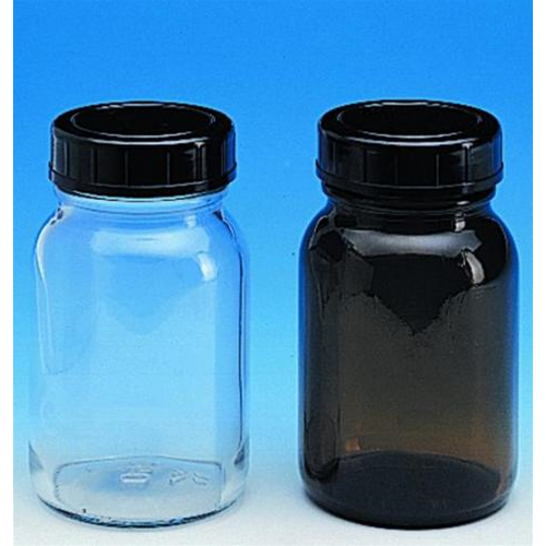 Bottiglie a bocca larga, vetro soda-lime, Colore Giallo , Capacità 100 ml, Diam. 50,0 mm, Altezza 92,5 mm, Filettatura 40 GL - Pz/Cf. 56