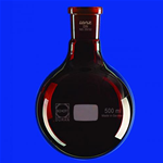 Palloni a fondo tondo con giunto conico normalizzato, DURAN, ambrati, Capacità 500 ml, Pallone Ø 105 mm, Raccordo 29/32 NS - Pz/Cf. 1