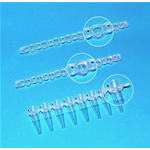 Microprovette per PCR in strip di 8-/12- con striscia di tappi staccabile, PP autoclavabile, Capacità 0,2 ml, Descrizione Striscia da 8 provette PCR, con tappo piatto separato , Colore incolore  - Pz/Cf. 250